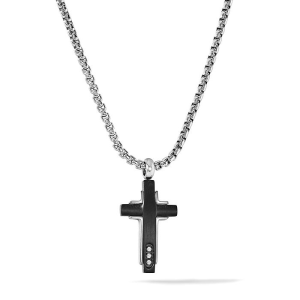 Collana Comete Croce in acciaio, pvd nero e zirconi bianchi