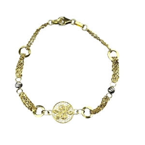 Bracciale Oro 18kt Donna oro giallo e bianco con medaglia centrale