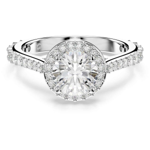 Anello Re Una Swarovski Taglio Round Bianco Placcato color argento 50