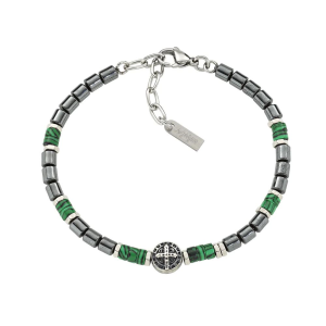 Bracciale Amen in Acciaio con Croce di San Benedetto e Malachite
