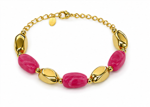 Bracciale Amen Acciaio Dorato con Pietre Idrotermali Fucsia