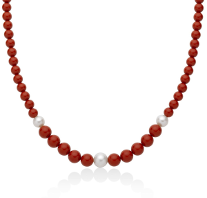 Collana Miluna terra e mare Pasta di Corallo Rosso e Perle