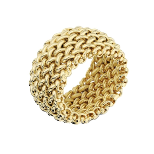 Anello a Fascia Maglia Grana di Riso Placcato Oro 18Kt mis 18
