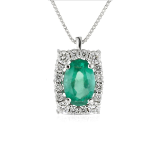 Collana Pg Gioielli Smeraldo rettangolare e Diamanti ct 0.10 + 0.40 Sme
