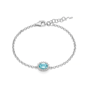 Bracciale con Gemma del Cielo ovale piccolo e topazi bianchi in argento
