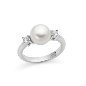 Anello Miluna Anello Eva perla Oriente topazi bianchi