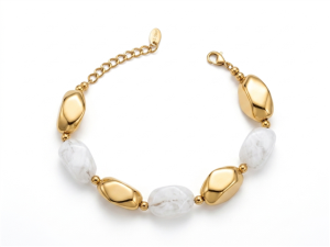Bracciale Amen Acciaio Dorato con Pietre Idrotermali Bianche