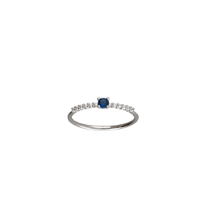 Anello Oro 18 kt Donna solitario zircone blu con discesina zirconi bianchi