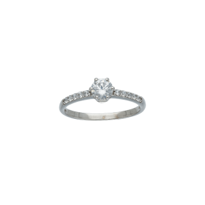 Anello Oro 18 kt Donna bianco solitario zirconi con discesina