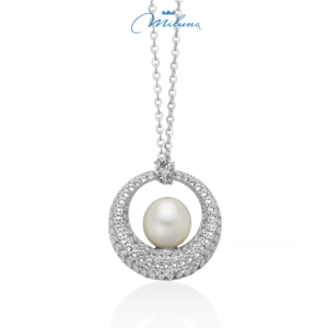 Collana Miluna Venere con pendente perla Oriente e pavé topazi bianchi