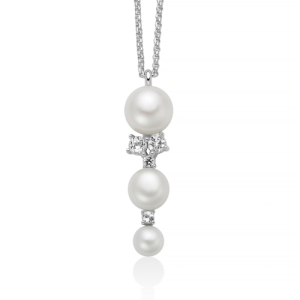Collana Miluna Andromeda con 3 perle e topazi bianchi